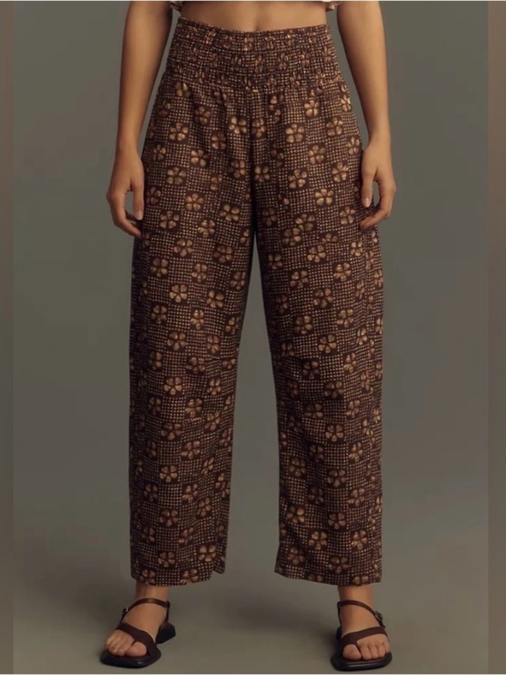 Pilcro Barrel Leg Brown Printed Ankle Pants Sm